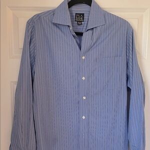 Stunning Jos. A. Bank Blue and White Striped Cotton Dress Shirt 15 1/2x33 Office